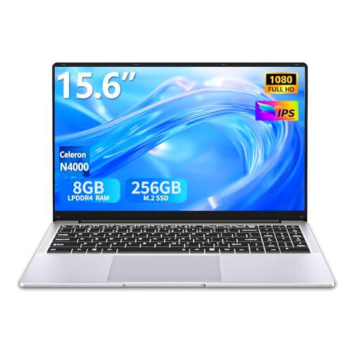Ordenador Portátil 15,6 Pulgadas 8 GB RAM 256 GB SSD N4000 Procesador Pantalla IPS Full HD Win 11 WiFi 5 BT Mini HDMI Laptop Bisagra de 180 Grados Peso Ligero de 1,6 kg para Estudiantes y Empresas.