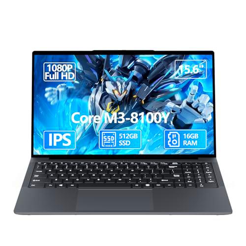 15.6 Pulgadas Ordenador Portátil Core i3-8100Y Procesador 16GB RAM DDR3 512GB SSD PC Portátil Win 11 FHD IPS Teclado Numérico Laptop USB 3.0 Tipo-C Mini HDMI WiFi 5 Bluetooth 5.0