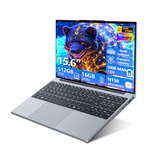 15,6inch Ordenador Portátil, Win 11 PC Portatil 16GB DDR4 512GB SSD