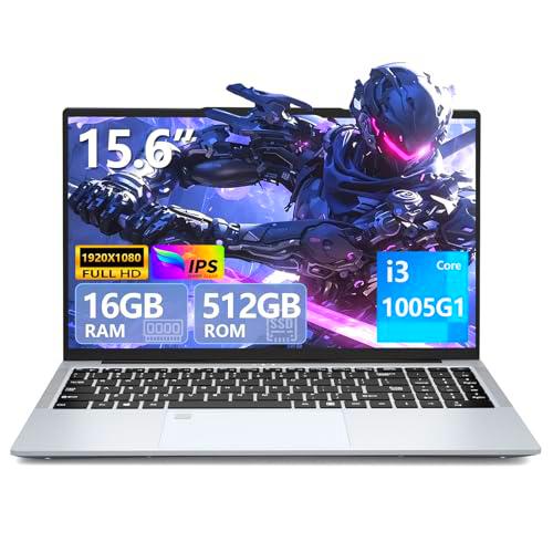 Ordenador Portátil 15,6 Pulgadas Core i3-1005G1 Procesador 16 GB RAM DDR4 512 GB SSD Win 11 PC Portátil Teclado Digital Retroiluminado Desbloqueo Huella Dactilar Mini-HDMI Tipo C Batería 6000mAh/46Wh