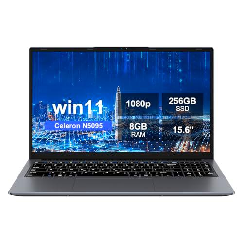 Ruzava Ordenador Portátil 15.6&quot; Celeron N5095 4 núcleos Up to 2.9Ghz 8GB DDR4 SSD 256GB Expansión 1TB WiFi5 BT4.2 5000mAh cámara Web Funda Ratón inalámbrico Teclado español Película