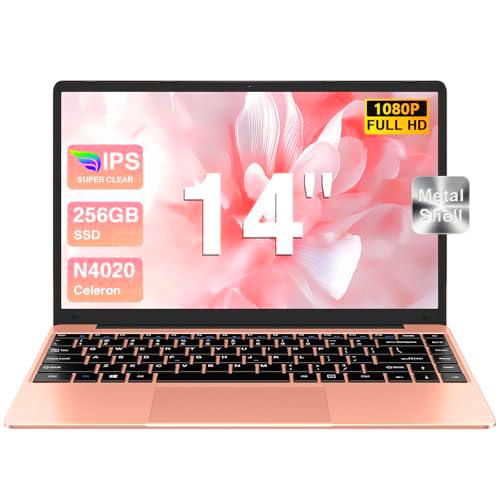 Ordenador Portátil 14", 6GB+256GB SSD N4020(hasta 2.8Ghz) 2-Core Win 11 PC 1920x1080 FHD Dual WiFi BT 4.2 Soporta 1TB SSD Expansión con Ratón Inalámbrico para Trabajo-Estudio-Aprendizaje-Oro-H