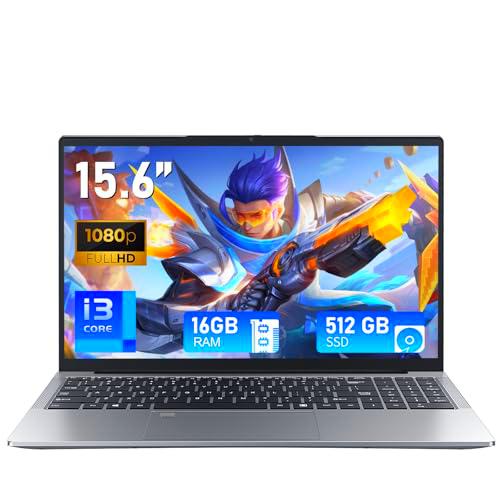 FUNYET Ordenador Portátil 15.6 Pulgadas i3-1025G1 Core 3.4GHz 16 GB RAM 512 GB SSD Laptop con Win 11 FHD 1920x1080 WiFi 5 BT 5.0 USB 3.0 HDMI Mini Puerto Multimedia Teclado Retroiluminado 180 Grados