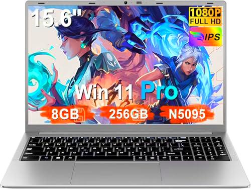Ordenador Portátil 15,6 Pulgadas Celeron N5095 2,9 GHz Win11 Pro 8GB 256GB SSD Expansión 1TB 5G WiFi 1920x1080 FHD BT4.2 HDMl USB 3.0 Portatil con Ratón Inalámbrico y Teclado Español Membrana