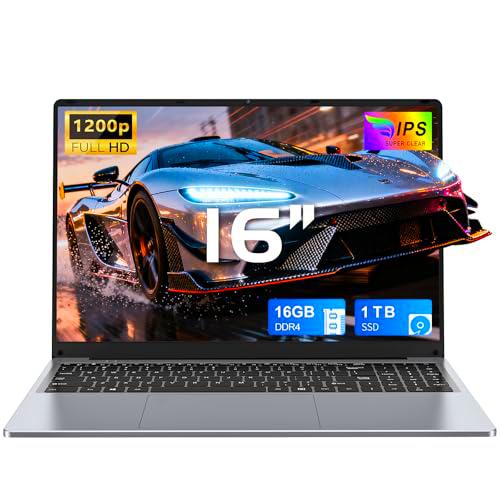 FUNYET Nuevo Ordenador Portátil 16 Pulgadas 16GB RAM 1TB SSD Expansión 1TB Portátil 4 Cores Celeron N150 hasta 3.6 GHz Win11 Laptop FHD 1920x1200 USB3.0 BT5.0 WiFi5 HDMI Teclado Retroiluminado-Gris