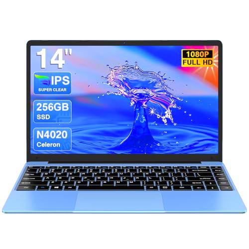 Ordenador Portátil 14", 6GB+256GB SSD N4020(hasta 2.8Ghz) 2-Core Win 11 PC 1920x1080 FHD Dual WiFi BT 4.2 Soporta 1TB SSD Expansión con Ratón Inalámbrico para Trabajo-Estudio-Aprendizaje-Bleu-FXJ