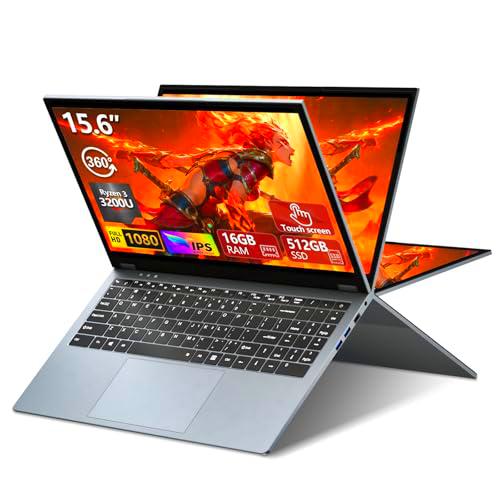 15,6 Pulgadas 2 en 1 Juegos Ordenador Portátil con Pantalla Táctil Procesador