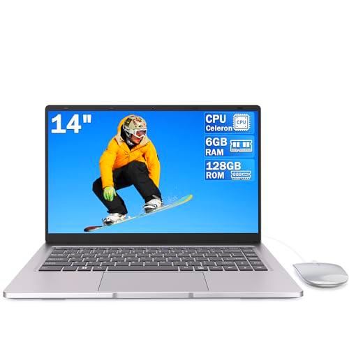 Ordenador portátil 14 pulgadas Dual-Core hasta 2,6 GHz • 6 GB RAM • 128 GB SSD • UHD portatil • WiFi 5G • Mini-HDMI • Teclado membrana • Diseño sin ventilador • Color plateado • Ratón incluido