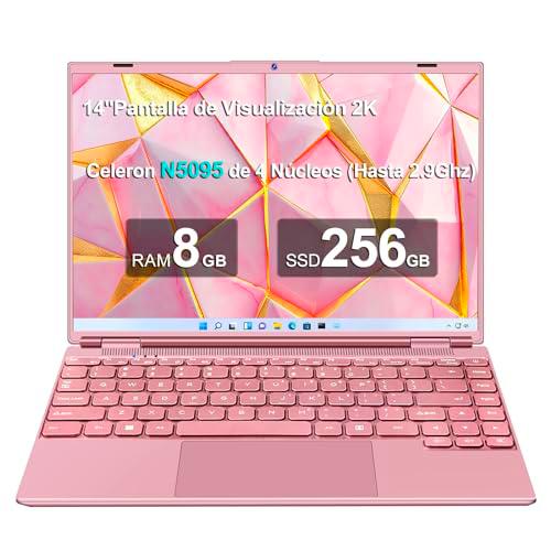 NOTODD Ordenador Portátil 14 Pulgadas 8GB RAM 256GB SSD 1TB Expand Celeron N5095 (hasta 2.9Ghz)-Rosa