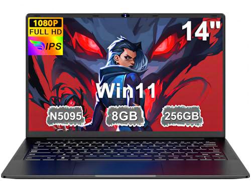 Ordenador Portátil 14 Pulgadas Celeron N5095 Upto 2,9 GHz Portatiles 8GB RAM 256GB SSD TF 1TB LPDDR4 Win11 5G WiFi 1920*1080 FHD mini HDMl Laptop Película Protectora Español