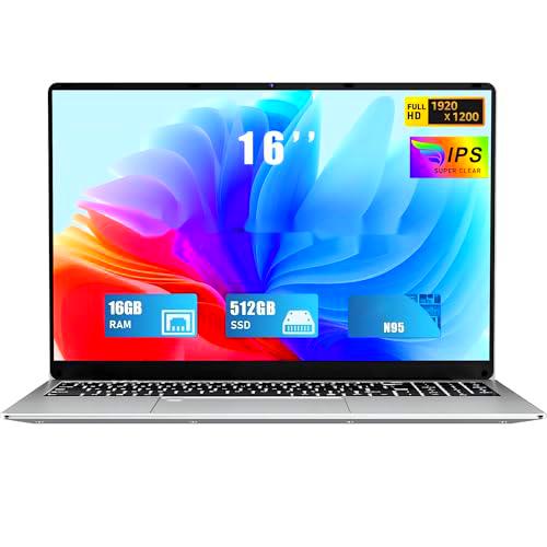 FUNYET 2025 Ordenador Portátil 16'' RAM 16GB M.2 SSD 512 GB Expansión 1TB Portátil 4 Cores Celeron N95 hasta 3.4 GHz Win 11 Pro Laptop FHD 1920x1200 USB 3.0 BT 5.0 WiFi 5 HDMI Teclado Retroiluminado