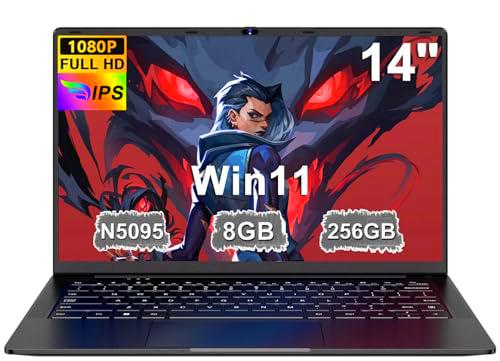 Ordenador Portátil 14 Pulgadas Celeron N5095 Upto 2,9 GHz Portatiles 8GB RAM 256GB SSD TF 1TB LPDDR4 Win11 5G WiFi 1920*1080 FHD mini HDMl Laptop Película Protectora Español