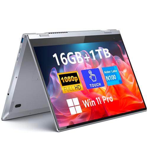 FUNYET PC Portátiles 2 en 1, Procesador N100 16GB RAM 1TB SSD Win 11 PC Laptop