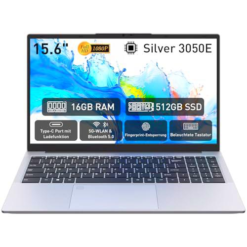 Pryloxen Ordenador portátil de 15,6 pulgadas, 16 GB DDR4 512 GB SSD
