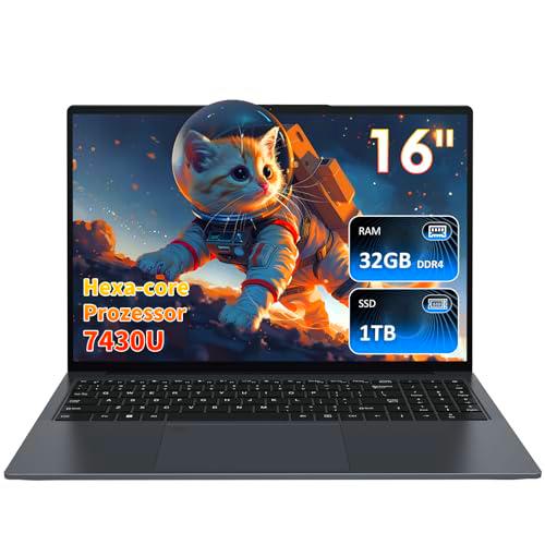 Pryloxen Ordenador portátil de 16 pulgadas, procesador Hexa-Core 7430U (hasta 4,3 GHz)
