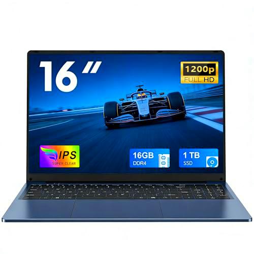 FUNYET 2026 Ordenador Portátil 16 Pulgadas 16GB RAM 1TB SSD Expansión 1TB Portátil 4 Cores Celeron N150 hasta 3.6 GHz Win 11 Laptop FHD 1920x1200 USB3.0 BT5.0 WiFi5 HDMI Teclado Retroiluminado-Azul