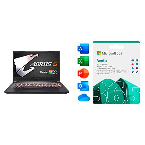 Gigabyte AORUS 5 SB-7ES1130SD - Ordenador portátil de 15.6" FHD 144Hz ( Intel Core i7 + Microsoft 365 Familia | Box