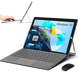 Tablet 10 Pulgadas 1920 * 1200 IPS/HD SSD Ordenador Portatil 2 en 1 Windows 10 Home 2.8Ghz Celeron 4GB RAM 64GB/2TB ROM 5G WiFi Tablet PC Portatil HDMI Teclado Extraíble(WiFi Versión),Plata