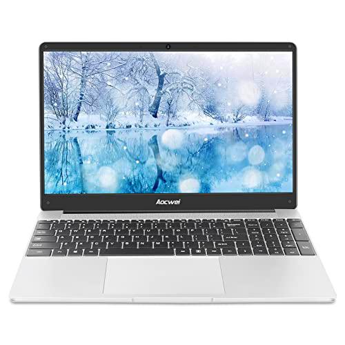 Ordenador portátil 15.6" 6GB RAM 128 GB SSD Admite expansión Aocwei Intel Windows 10 Portátiles FHD 2.4G+5G WiFi Bluetooth 4.2 USB HDMI con ratón inalambrico &amp; Pegatinas Teclado español-Plata