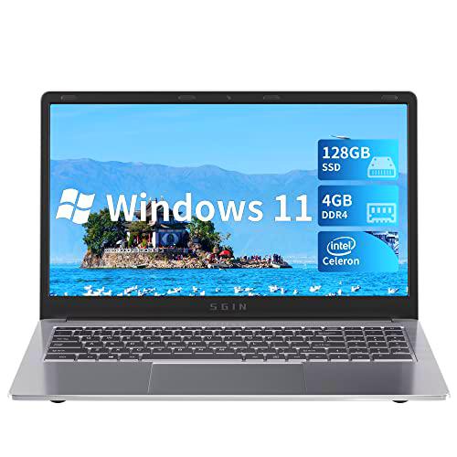 SGIN Ordenador Portátil Windows 11 de 15.6" 4GB DDR4 128GB SSD 1920 x 1080 FHD para Portátil