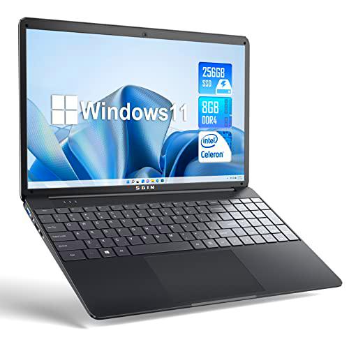 SGIN 15,6" Ordenador Portátil Windows 11 Home, 8GB RAM 256GB SSD ROM PC Portátil (1TB Expandible)