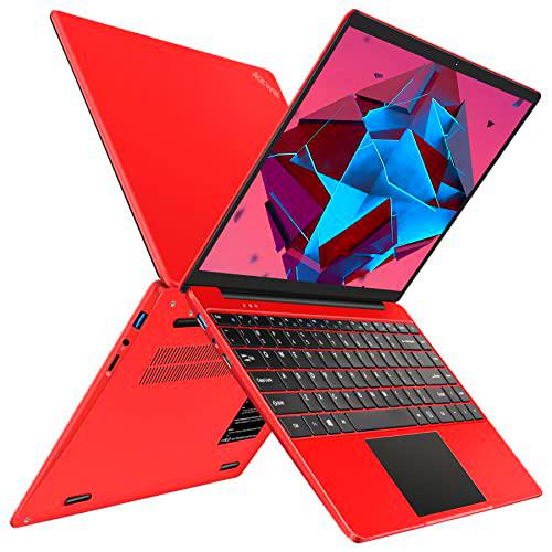PC portátil 14" 128GB SSD Soporta expansión 1TB Windows 10 Intel 6GB RAM Notebook Aocwei 1080 FHD 2.4G+5G WiFi BT USB HDMI con protección del teclado(Español) &amp; ratón inalámbrico-rojo