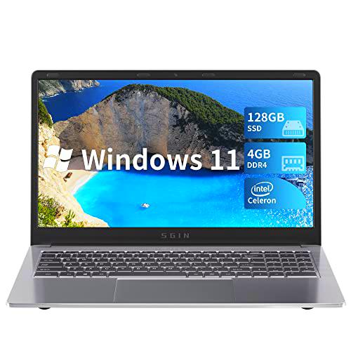 SGIN 15.6" Ordenador Portátil Windows 11 4GB RAM 128GB SSD Celeron N4020 hasta 2.8GHz