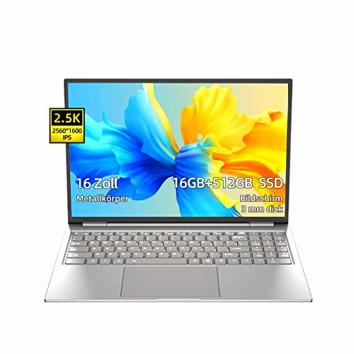 Morostron Ordenador Portátil 16 Pulgada 2,5K 2560 * 1600 IPS Full HD Mostrar Intel i5-1035G1(hasta 3,6GHz) 16GB DDR4 + 512GB SSD PC Portátil Apoyo Windows 11