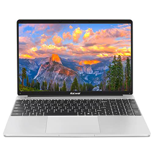 Aocwei Ordenador portátil 128GB SSD soporte extensión 15.6&quot; Intel 6GB PC portátil Windows 10 barato FHD1080 2.4G+5G WiFi Bluetooth 4.2 HDMI incluye ratón inalámbrico y pegatina azerty-plata
