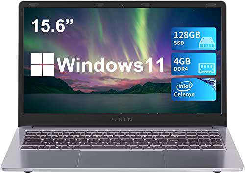 SGIN 15.6" Ordenador Portátil Windows 11 4GB RAM 128GB SSD Intel Celeron Quad-Core hasta 2.8GHz