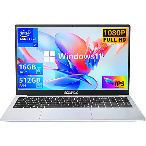 ACEMAGIC Portátil 15.6 Pulgadas con Windows 11 Pro,Procesador Intel Quad-Core 12th N95(hasta 3.4 GHz),16 GB de RAM y 512 GB de SSD.PC portátil con Pantalla FHD,BT5.0,WiFi 2.4G/5G,USB 3.2 y Tipo C
