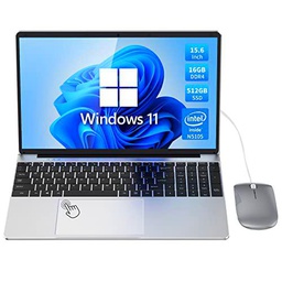 Ordenador Portatil Windows 11 PC 16GB RAM LPDDR4 512GB SSD 15.6 Pulgadas UHD Intel Celeron N5105 Procesador Notebook de con Touch ID Tipo C USB 3.0 WiFi5 Bluetooth 4.0 (Película de teclado incluida)