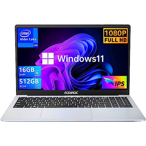 ACEMAGIC Portátil 15.6 Pulgadas con Windows 11 Pro,Procesador Intel Quad-Core 12th N95(hasta 3.4 GHz),16 GB de RAM y 512 GB de SSD.PC portátil con Pantalla FHD,BT5.0,WiFi 2.4G/5G,USB 3.2 y Tipo C