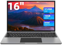 JUMPER Ordenador portatil, 16GB RAM 512GB SSD, 16" FHD PC Portatil