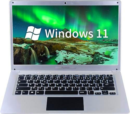 BYYBUO Laptop Windows 11 64GB Almacenamiento 4GB RAM Ultrabook,14.1 Pulgadas Pantalla Portátil,Ordenador con WiFi,Bluetooth,USB 3.0,Soporta 128GB TF Card Expansion Azerty Teclado Francés