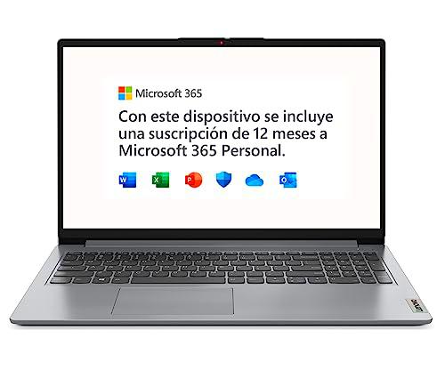 Lenovo IdeaPad 1 Gen 7 - Ordenador Portátil 15.6" FullHD (Intel Celeron N4020,4GB RAM,128GB SSD,Intel UHD Graphics 600,Windows 11 Home en Modo S,Microsoft 365 Personal) Gris