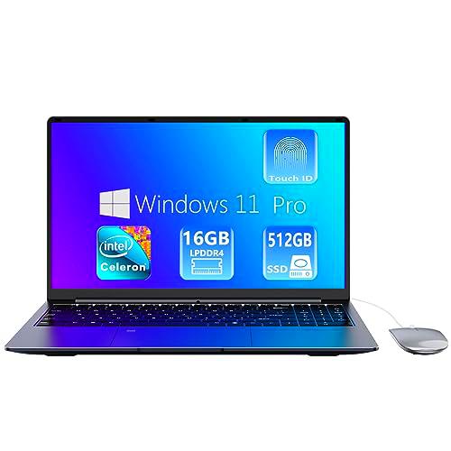 PINSTONE PC portátil ordenador 16GB RAM LPDDR4 512GB SSD 15,6 Pulgadas UHD Intel Celeron N5095 Procesador Computer con Touch ID Tipo C USB 3.0 WiFi5 Bluetooth 4.0 (película de teclado incluida)