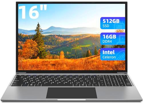 Jumper ordenador portátil, 16 GB RAM 512 GB SSD, 16 pulgadas FHD PC portátil