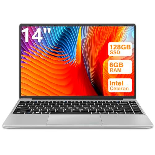 WOZIFAN Ordenador Portátil 14" Win11 128GB Expansión SSD 1TB up to 2.8Ghz Intel N4020 Ligero Portátiles PC 2.4G+5G WiFi Bluetooth 4.2 HDMI con ratón inalambrico &amp; Pegatinas Teclado Español-Plata