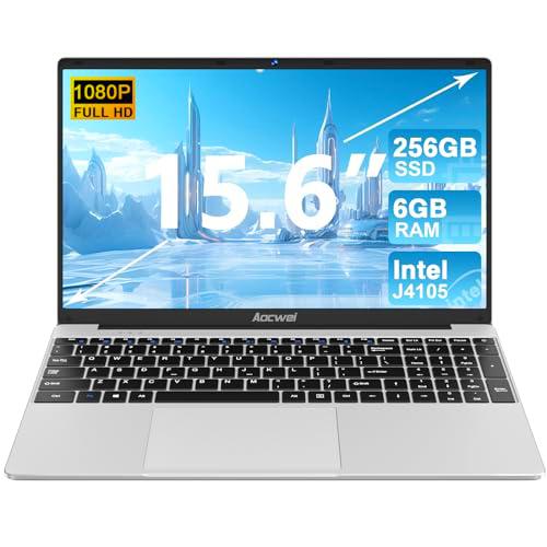 Ordenador portátil J4105 up to 2.5GHz 256GB SSD Soporte de extensión de 15.6" Intel 6GB PC laptop Windows 11 FHD1080 2.4G+5G WiFi Bluetooth 4.2 HDMI incluye ratón inalámbrico y pegatina azerty-plata