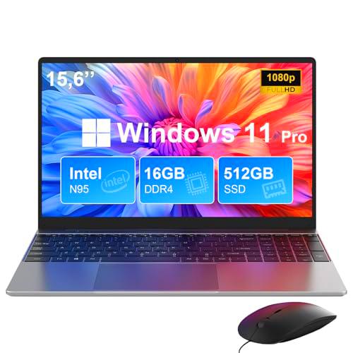 MAXLEGEN Ordenador Portátil de 15,6" 16GB DDR4 512GB SSD con Intel N95 hasta 3,4 GHz Windows 11 Pro PC Portátil con Ratón Teclado De Fondo 5G/2,4G WiFi 1920 * 1080 BT5,0