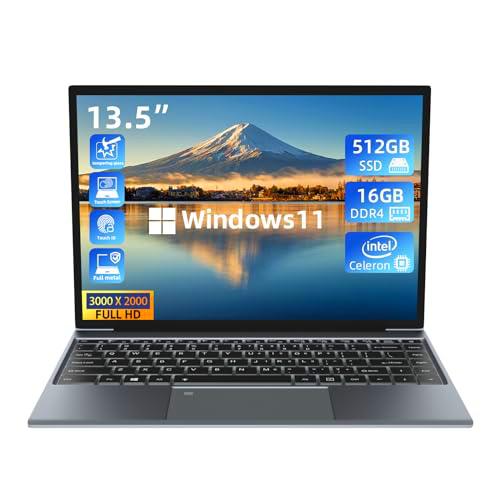Waxuor Ordenador Portátil Táctil 13,5 Pulgadas PC Portátil Windows 11,16GB RAM 512GB SSD