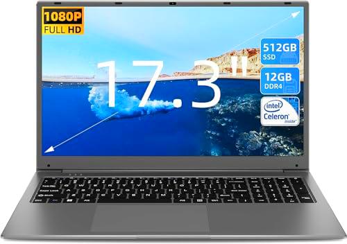 SGIN 17,3" Ordenador Portátil 12 GB RAM 512 GB SSD (Tarjeta TF de 512 GB)