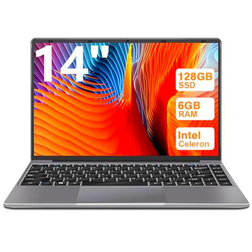 WOZIFAN Ordenador portátil Win11 Intel N4020 Up to 2.8Ghz 128GB Admite expansión SSD 1TB 14" Portátiles FHD 2.4G+5G WiFi Bluetooth 4.2 Mini HDMI con ratón inalambrico &amp; Pegatinas Teclado Español-Gris