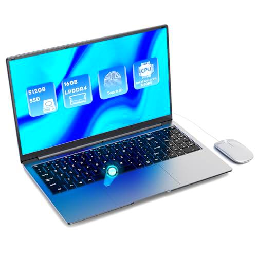 PC portátil ordenador 16GB RAM LPDDR4 512GB SSD 15,6 Pulgadas UHD Celeron N5095 Procesador Computer con Touch ID WiFi5 Bluetooth 4.0 USB 3.0 (película de teclado incluida)