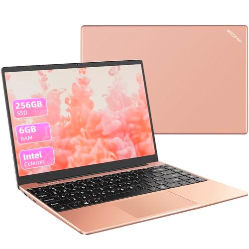 WOZIFAN Ordenador Portátil Win11 N4020 Up to 2.8Ghz 256GB SSD Admite expansión 1TB 14" portatiles 2.4G+5G WiFi Bluetooth 4.2 Mini HDMI con ratón inalambrico &amp; EspañolProtector de Teclado-Oro