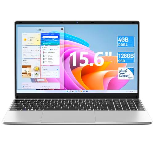 SGIN Portátil 15,6 Pulgadas IPS Display, 4GB DDR4 128GB SSD Ordenador Portátil con Procesador Celeron