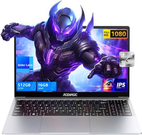 ACEMAGIC Ordenador Portátil 16 GB de RAM y 512 GB de SSD,N95(Derrota a N5095,hasta 3.4 GHz),15,6" PC Portátil FHD 1920X1080,Procesador,BT5.0,WiFi 2.4G/5G,USB 3.2 y Tipo C (AX15-Plata)