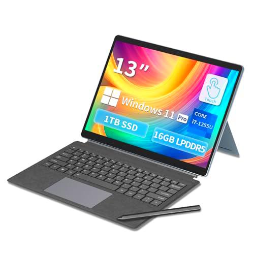13"Ordenador Portátil 2 en 1 with I7-1255U CPU,16GB LPDDR5 1TB PCIE SSD,tableta con teclado retroiluminado desmontable
