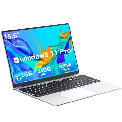 Ordenador Portátil 24GB 512GB SSD PC Portátil, 15.6" PC Portátil with Quad-Core Celeron N5095 Laptop,Wins11 Pro Portátil